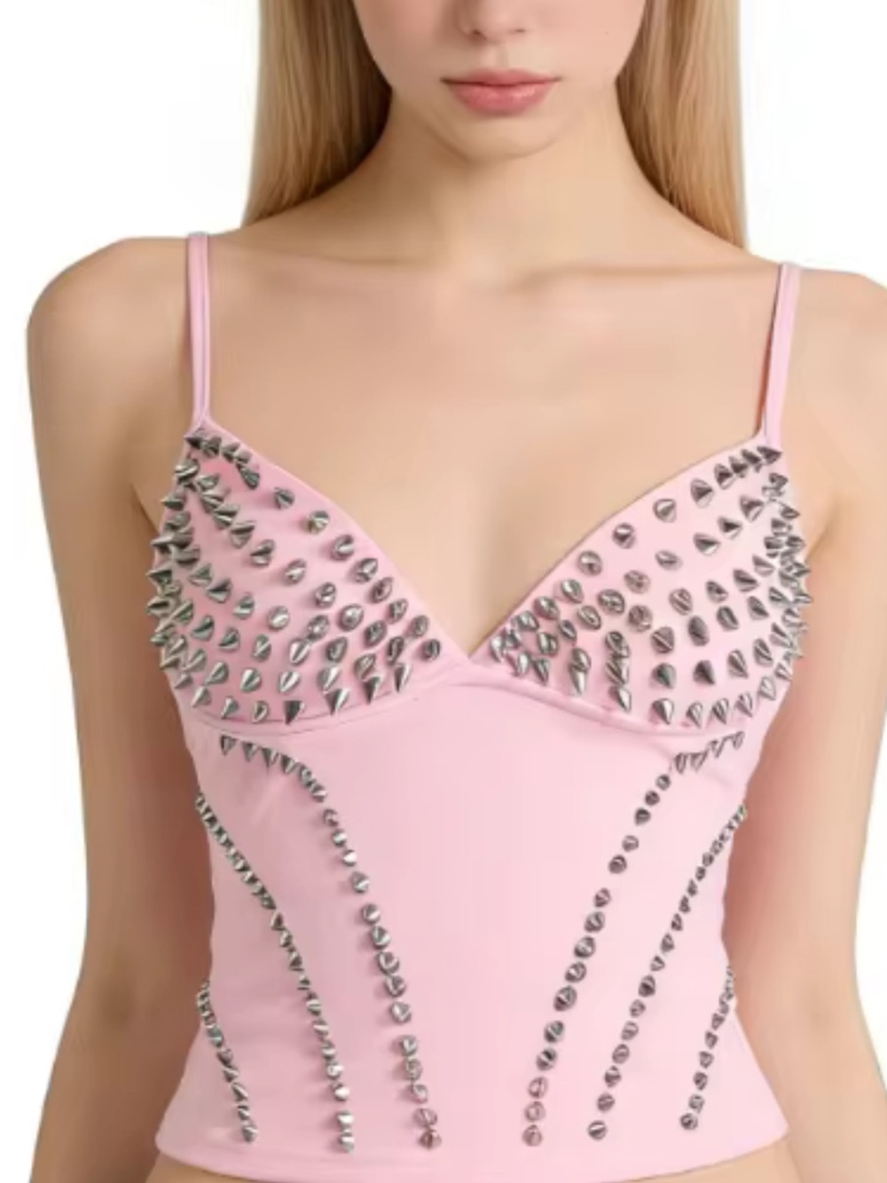 Studded Pink Spaghetti Strap Bustier Top
